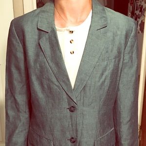 Vintage Ann Taylor Teal Blue Linen Blazer Sz 4